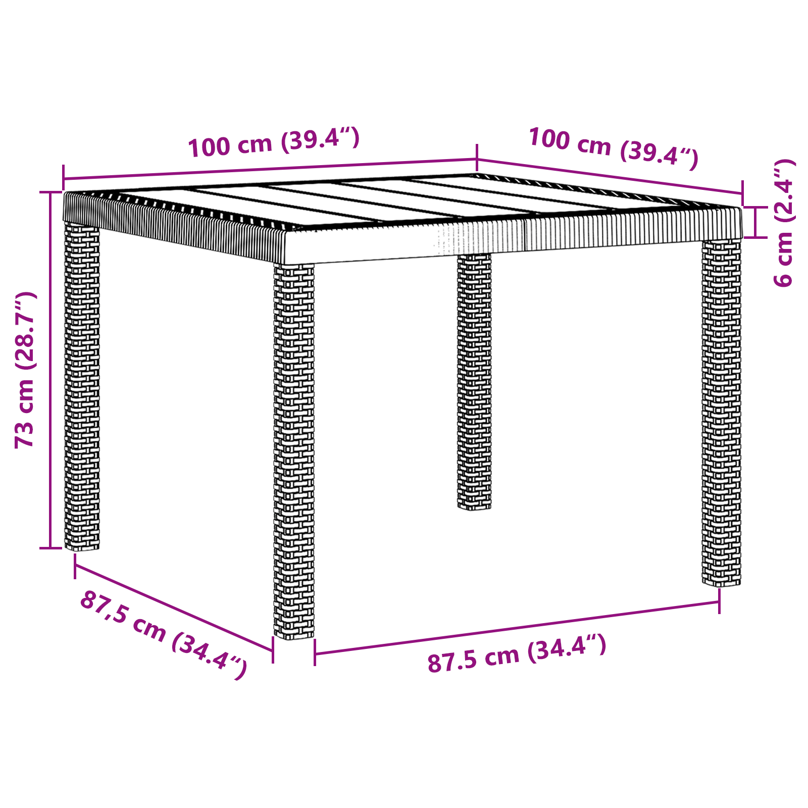 Gartentisch Hellgrau 100 x 100 x 73 cm Poly-Rattan