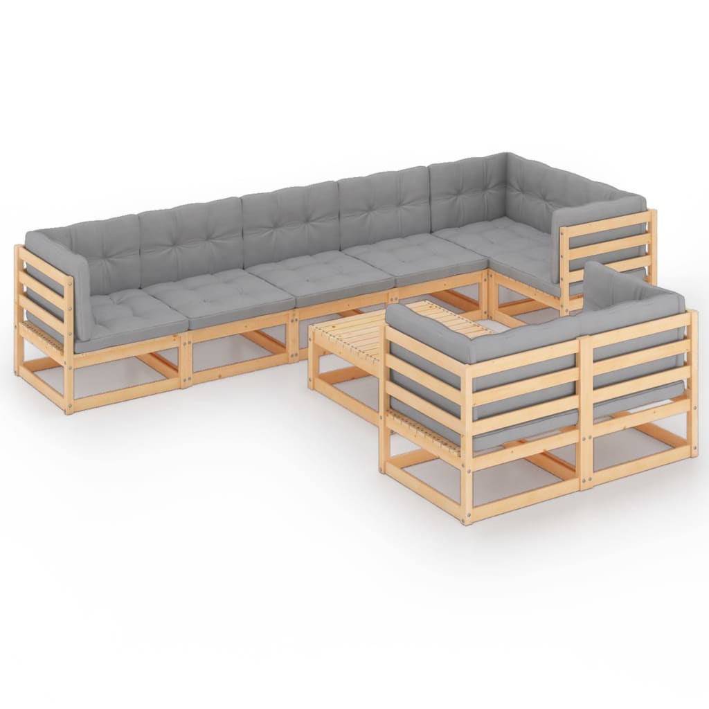 9-tlg. Garten-Lounge-Set mit Kissen Kiefer Massivholz