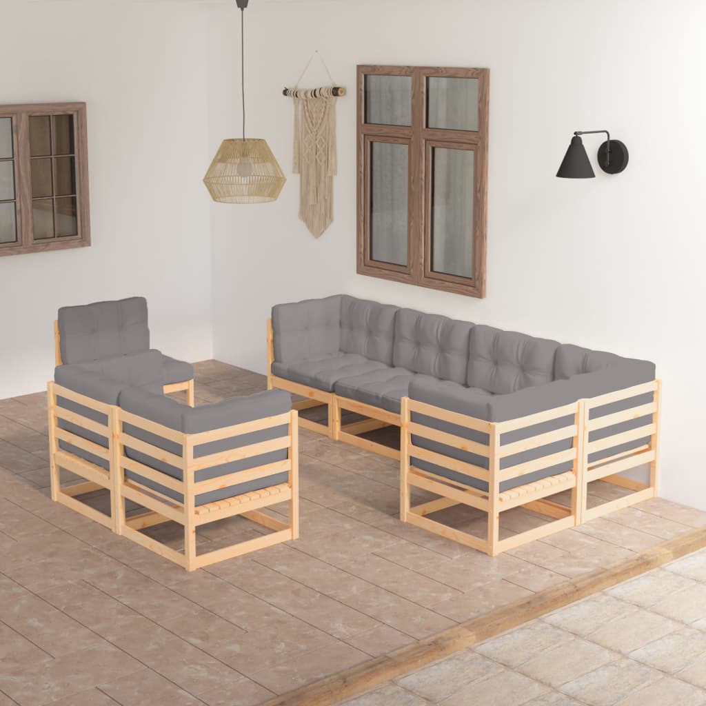 8-tlg. Garten-Lounge-Set mit Kissen Kiefer Massivholz