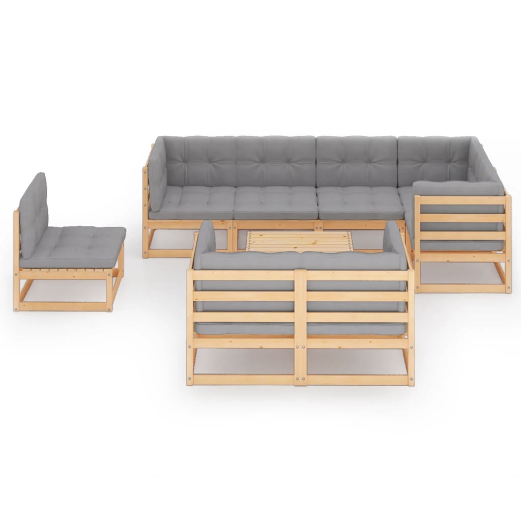 9-tlg. Garten-Lounge-Set mit Kissen Kiefer Massivholz