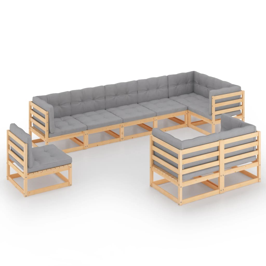 9-tlg. Garten-Lounge-Set mit Kissen Kiefer Massivholz
