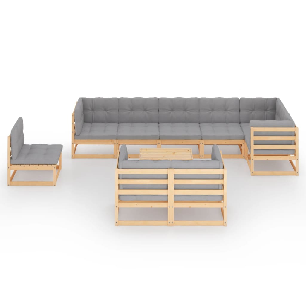 10-tlg. Garten-Lounge-Set mit Kissen Kiefer Massivholz