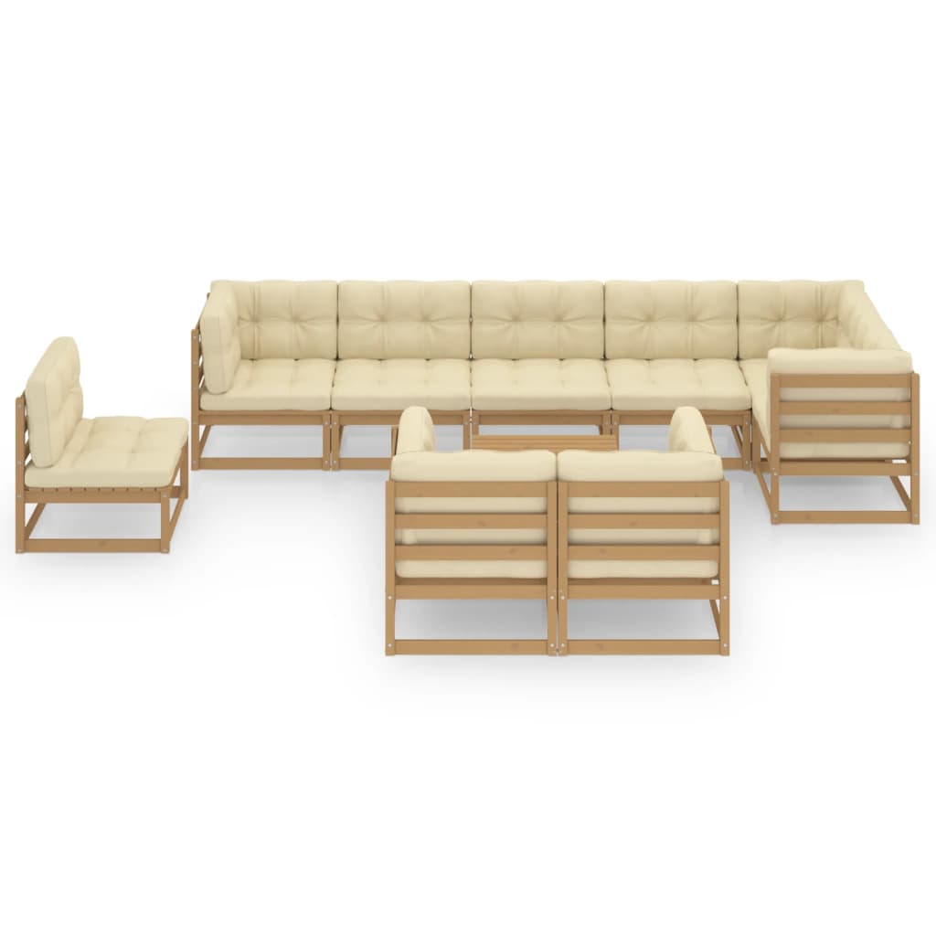 10-tlg. Garten-Lounge-Set mit Kissen Kiefer Massivholz