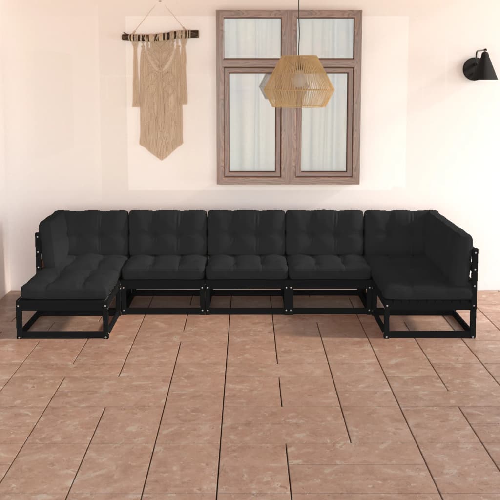 7-tlg. Garten-Lounge-Set mit Kissen Kiefer Massivholz