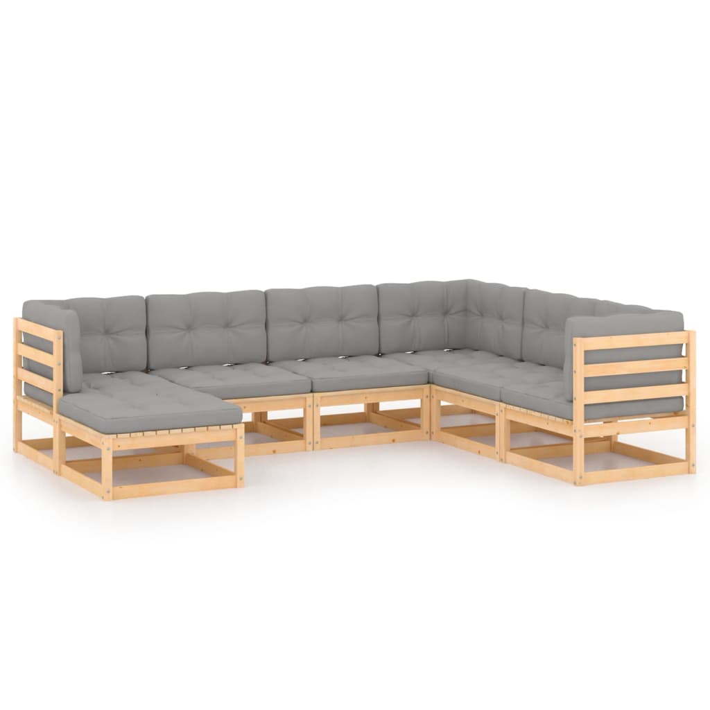 7-tlg. Garten-Lounge-Set mit Kissen Kiefer Massivholz