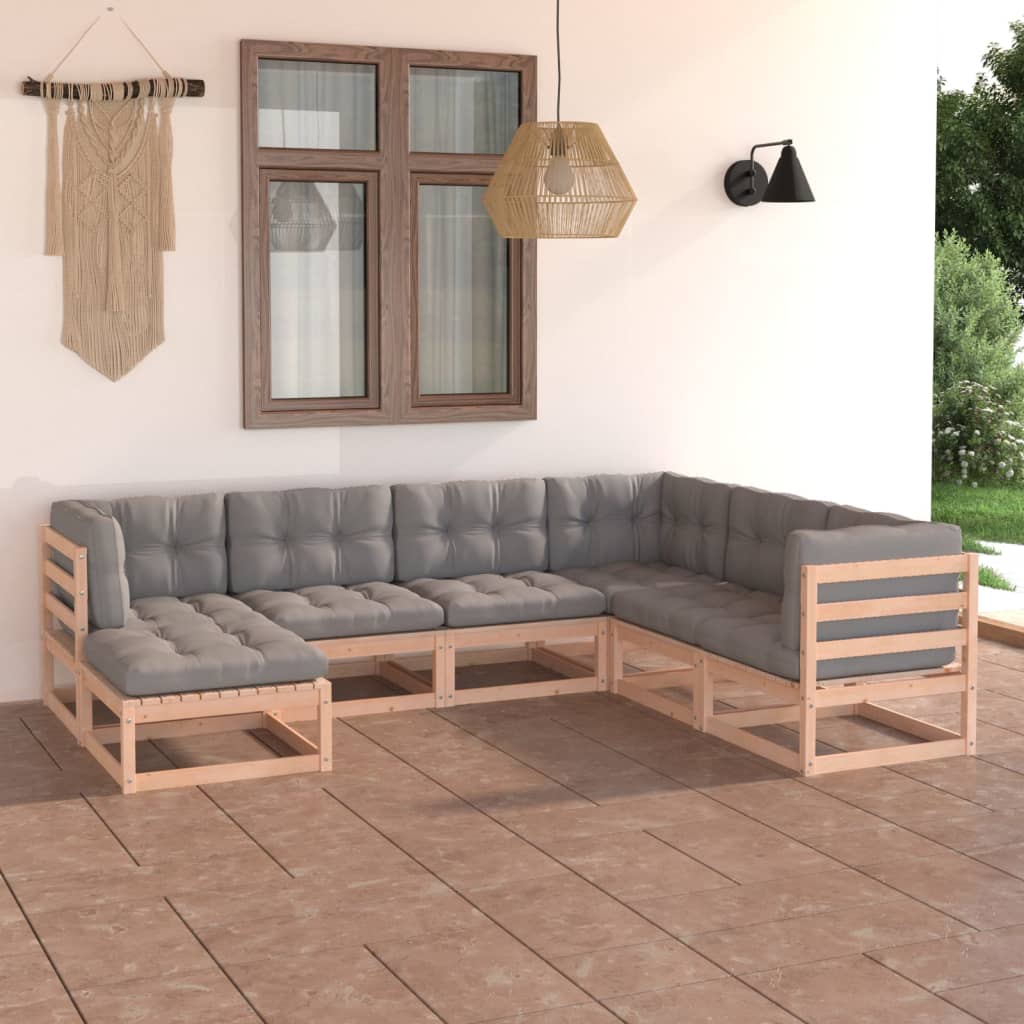 7-tlg. Garten-Lounge-Set mit Kissen Kiefer Massivholz