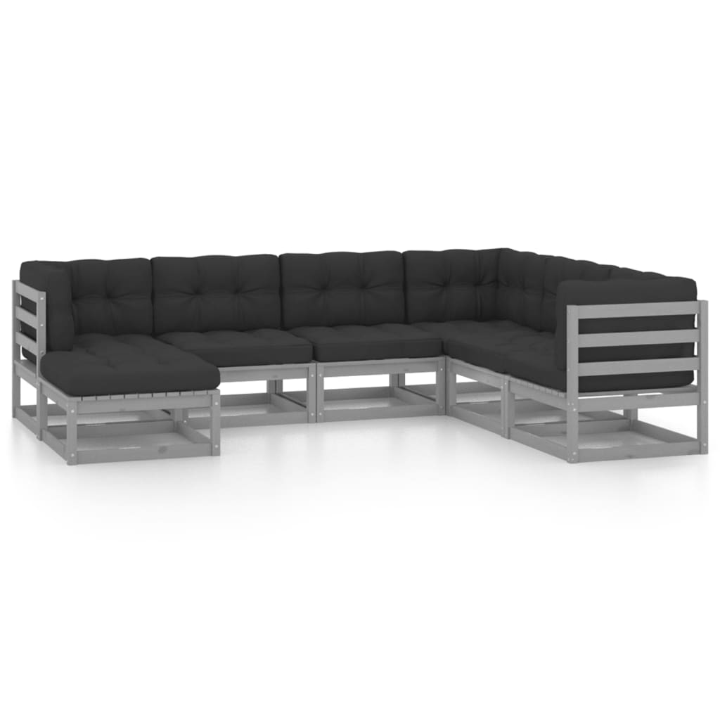 7-tlg. Garten-Lounge-Set mit Kissen Kiefer Massivholz