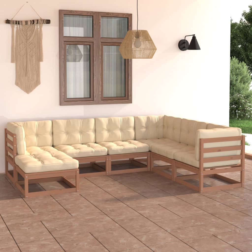 7-tlg. Garten-Lounge-Set mit Kissen Kiefer Massivholz
