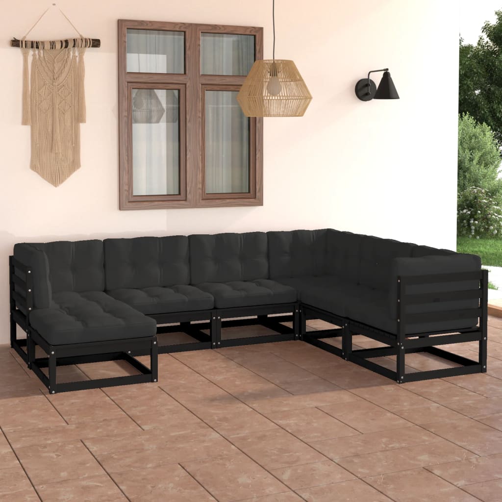 7-tlg. Garten-Lounge-Set mit Kissen Kiefer Massivholz