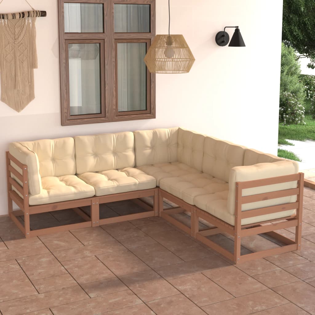 5-tlg. Garten-Lounge-Set mit Kissen Kiefer Massivholz