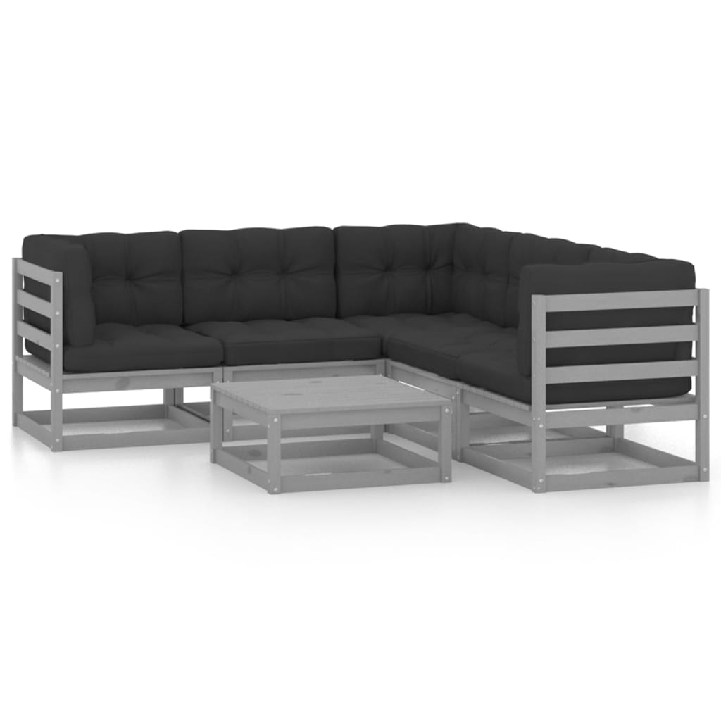 6-tlg. Garten-Lounge-Set mit Kissen Kiefer Massivholz