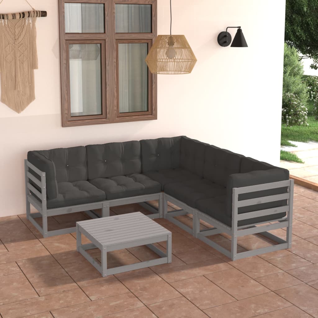 6-tlg. Garten-Lounge-Set mit Kissen Kiefer Massivholz