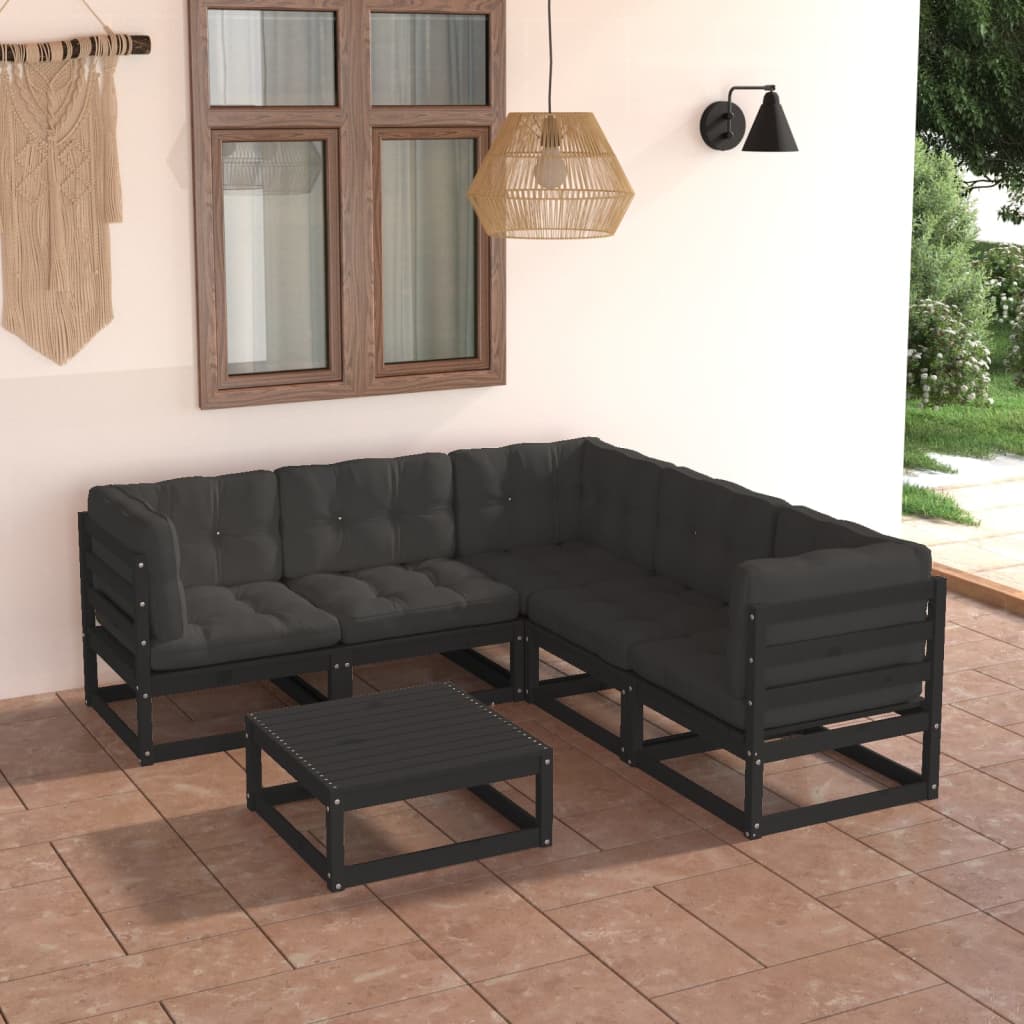6-tlg. Garten-Lounge-Set mit Kissen Kiefer Massivholz