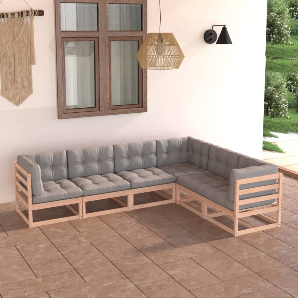 6-tlg. Garten-Lounge-Set mit Kissen Kiefer Massivholz