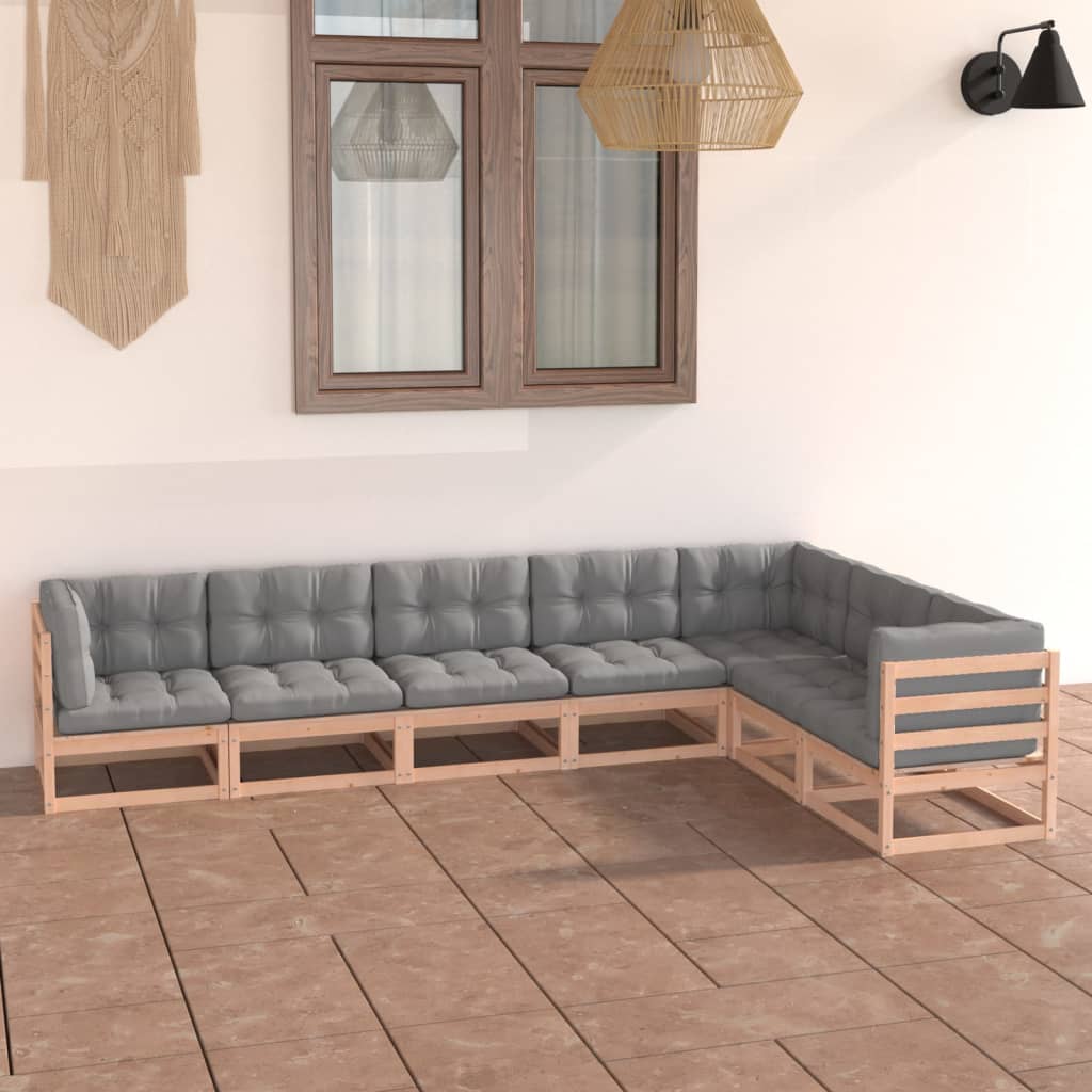 7-tlg. Garten-Lounge-Set mit Kissen Kiefer Massivholz