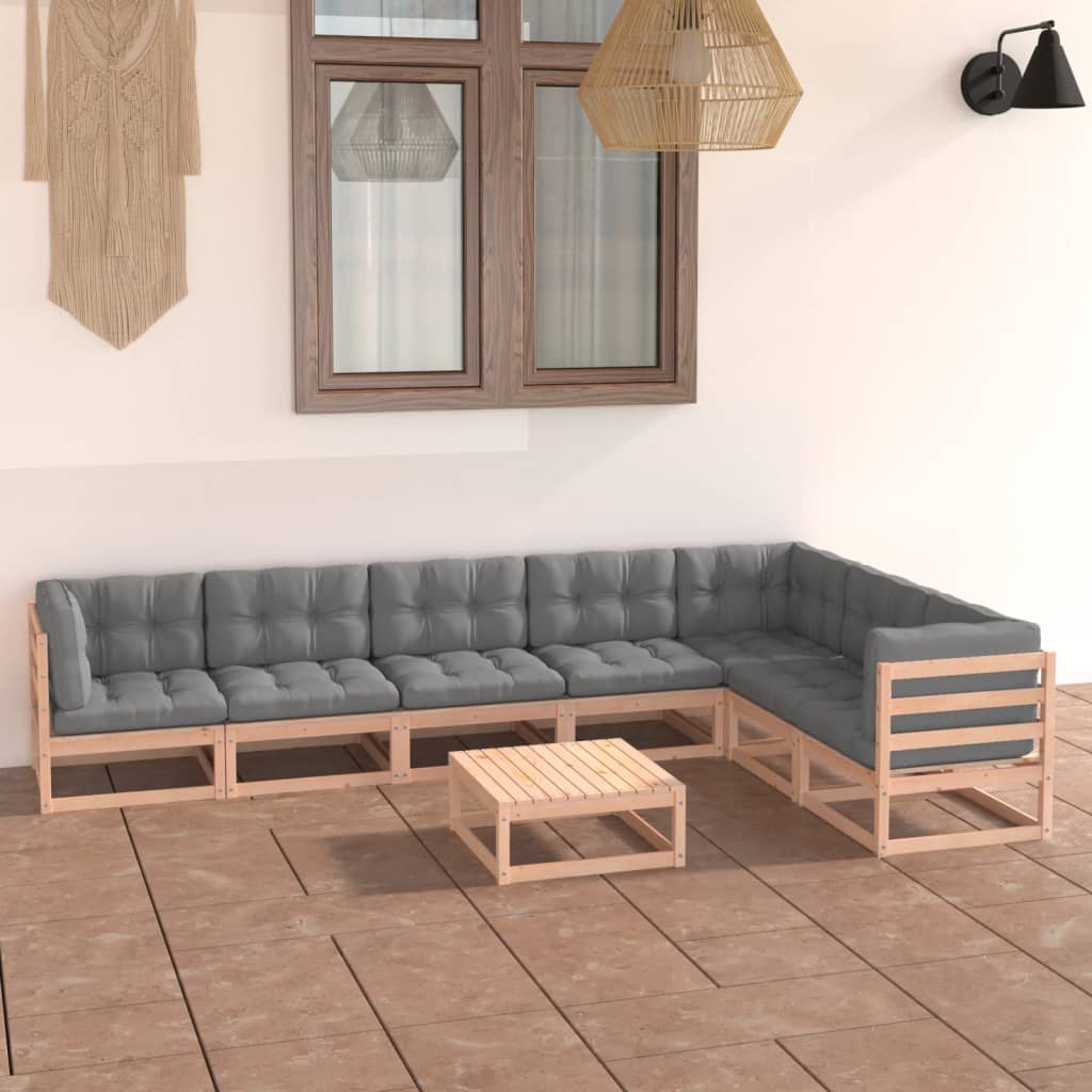 8-tlg. Garten-Lounge-Set mit Kissen Kiefer Massivholz