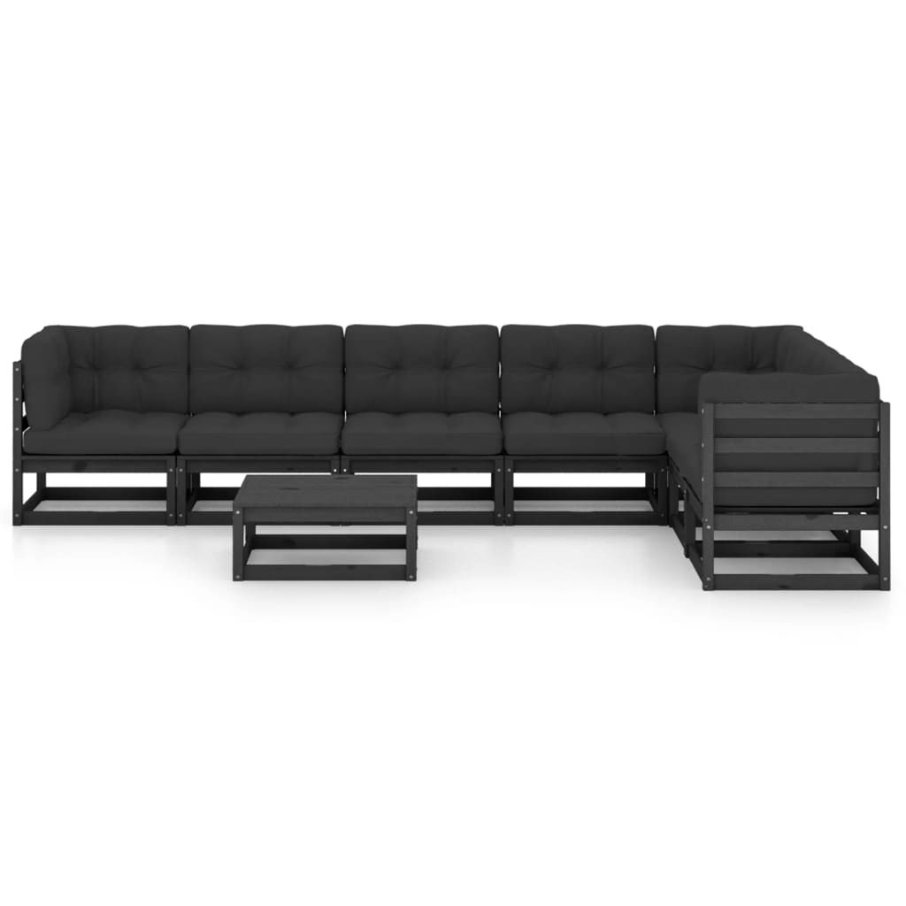 8-tlg. Garten-Lounge-Set mit Kissen Schwarz Kiefer Massivholz