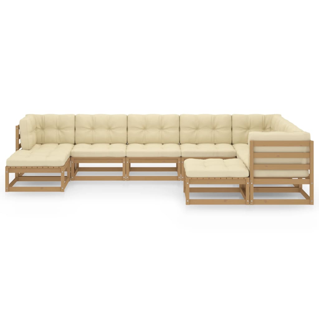 9-tlg. Garten-Lounge-Set Kissen Honigbraun Kiefer Massivholz