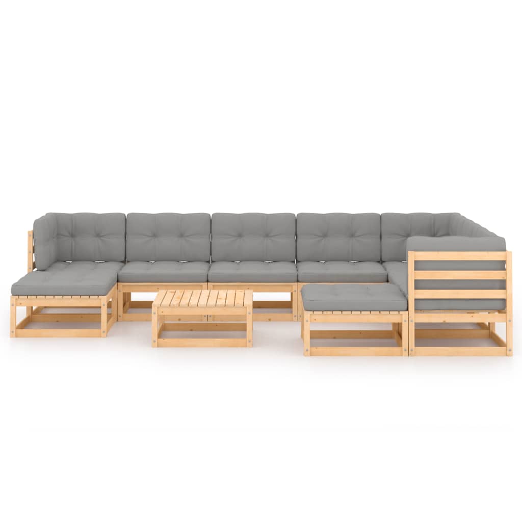 10-tlg. Garten-Lounge-Set mit Kissen Kiefer Massivholz