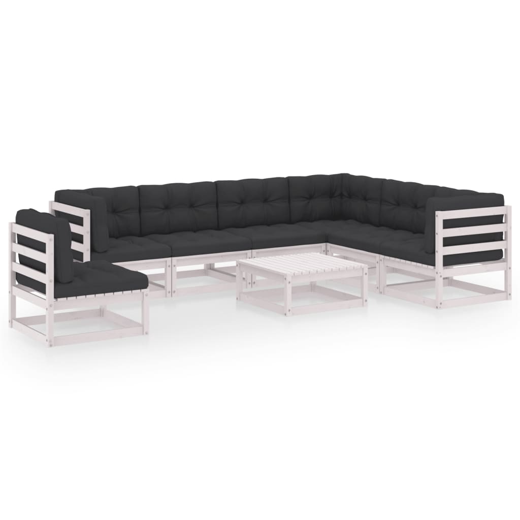 8-tlg. Garten-Lounge-Set mit Kissen Weiss Kiefer Massivholz