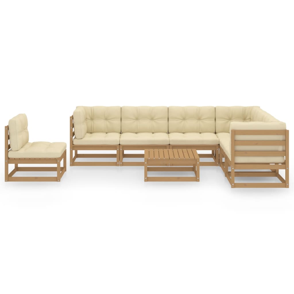 8-tlg. Garten-Lounge-Set Kissen Honigbraun Kiefer Massivholz