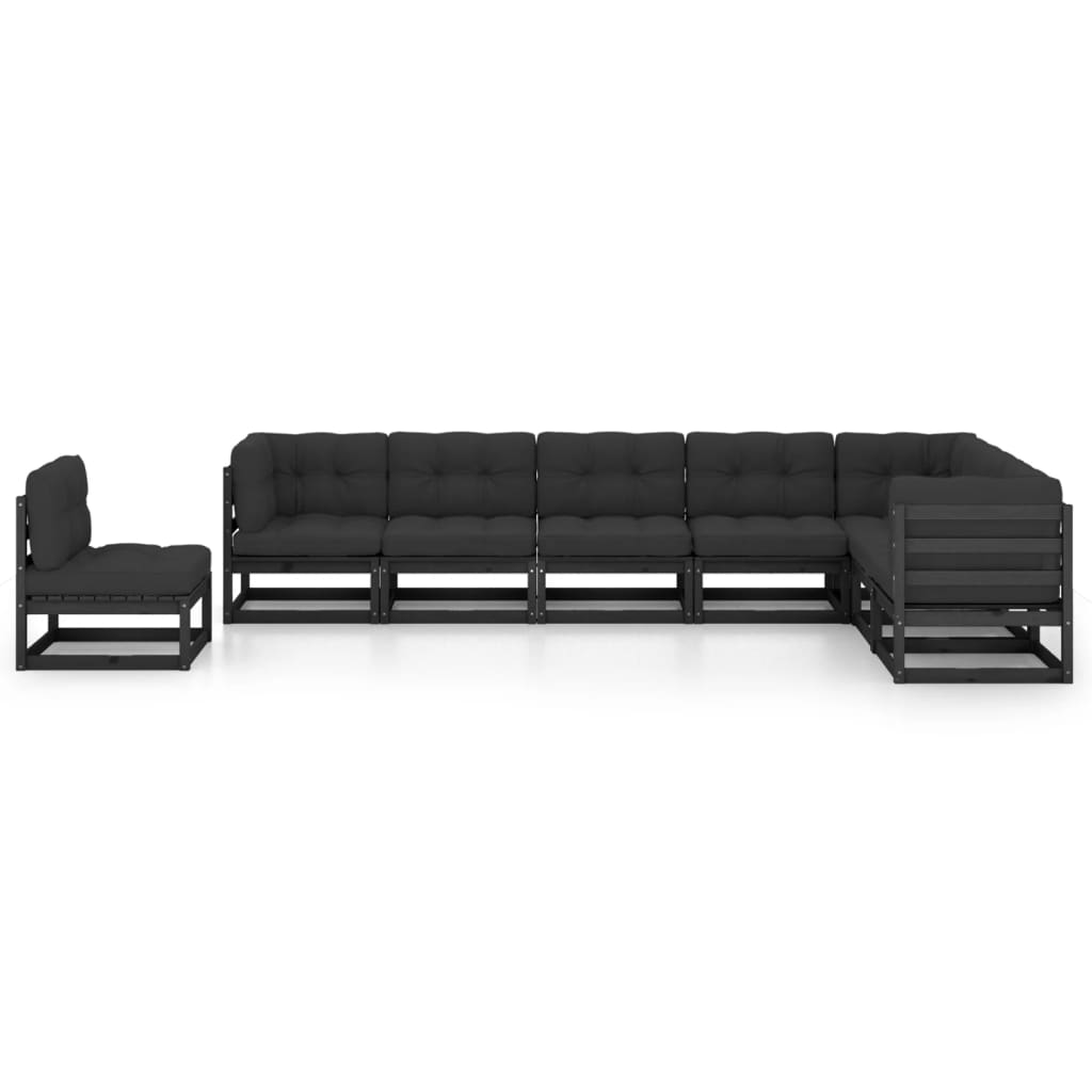 8-tlg. Garten-Lounge-Set mit Kissen Schwarz Kiefer Massivholz