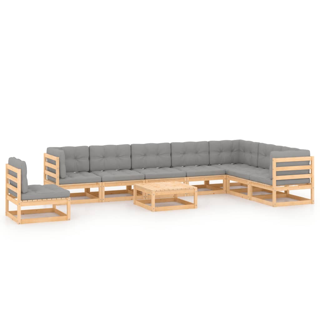 9-tlg. Garten-Lounge-Set mit Kissen Kiefer Massivholz