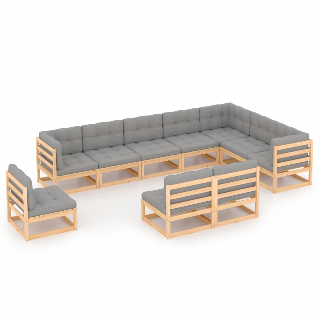 10-tlg. Garten-Lounge-Set mit Kissen Kiefer Massivholz