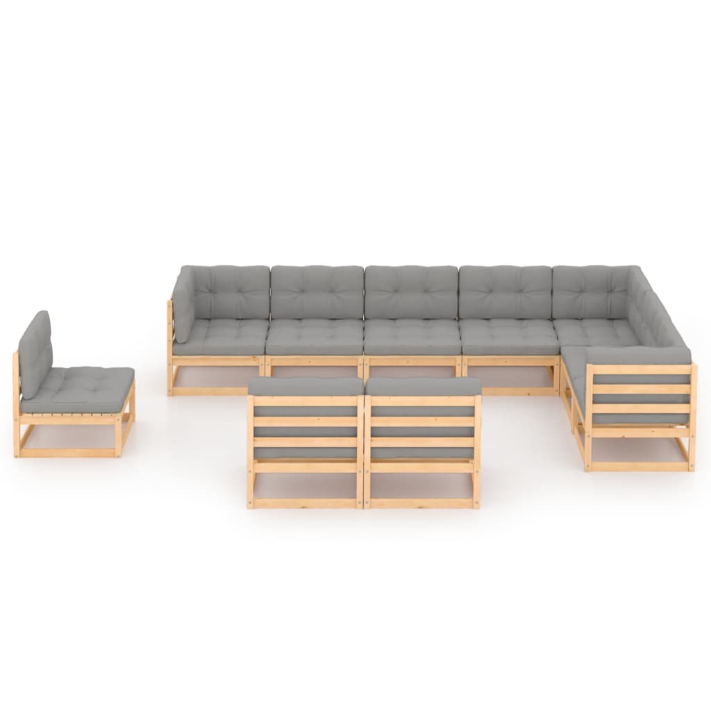 10-tlg. Garten-Lounge-Set mit Kissen Kiefer Massivholz