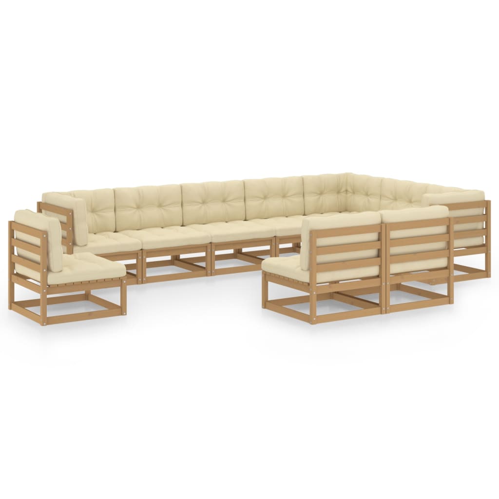 10-tlg. Garten-Lounge-Set Kissen Honigbraun Kiefer Massivholz