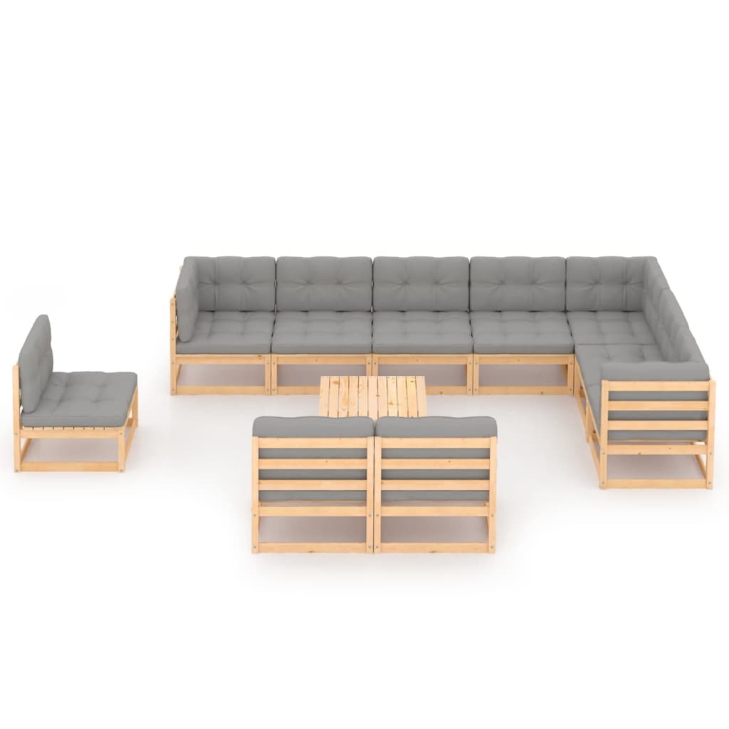 10-tlg. Garten-Lounge-Set mit Kissen Kiefer Massivholz