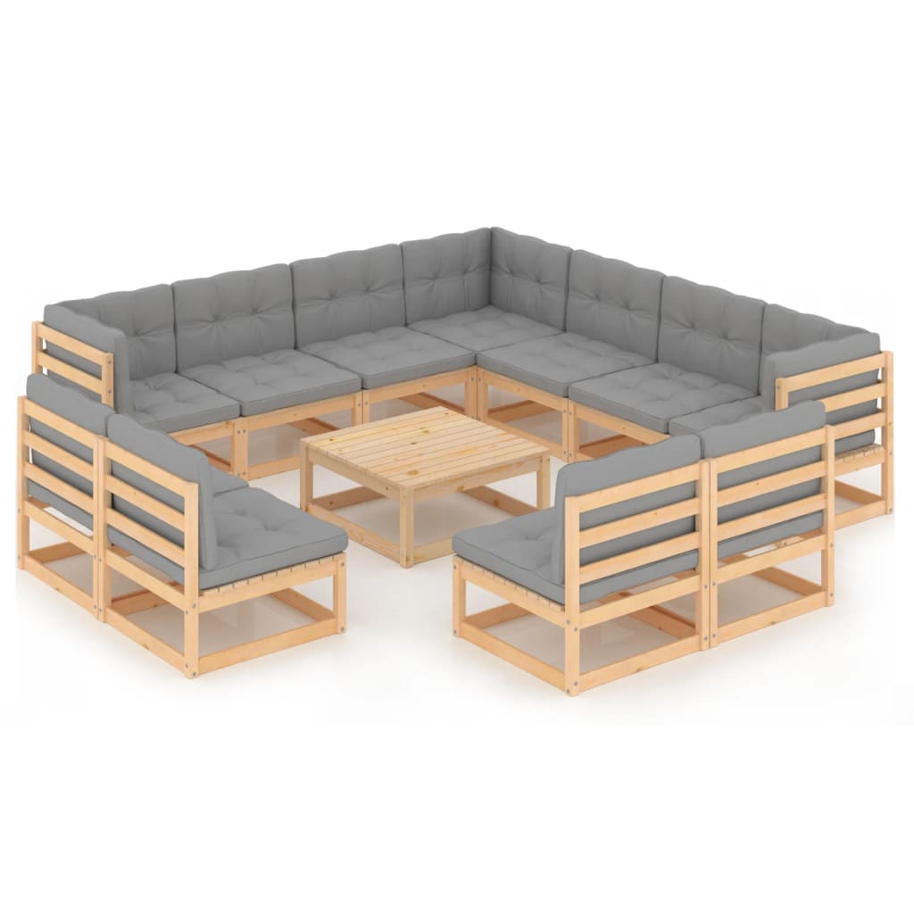 12-tlg. Garten-Lounge-Set mit Kissen Kiefer Massivholz