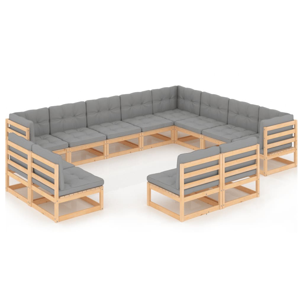 12-tlg. Garten-Lounge-Set mit Kissen Kiefer Massivholz