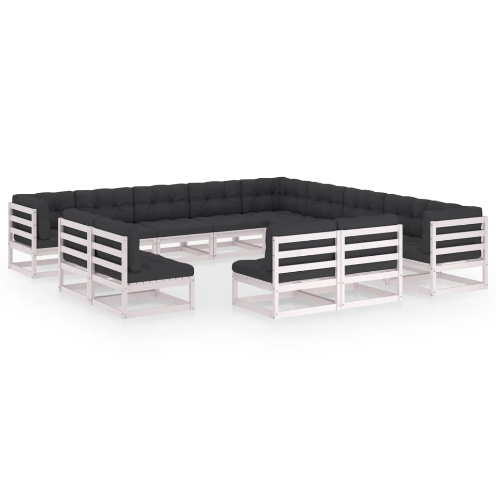 13-tlg. Garten-Lounge-Set mit Kissen Weiss Kiefer Massivholz