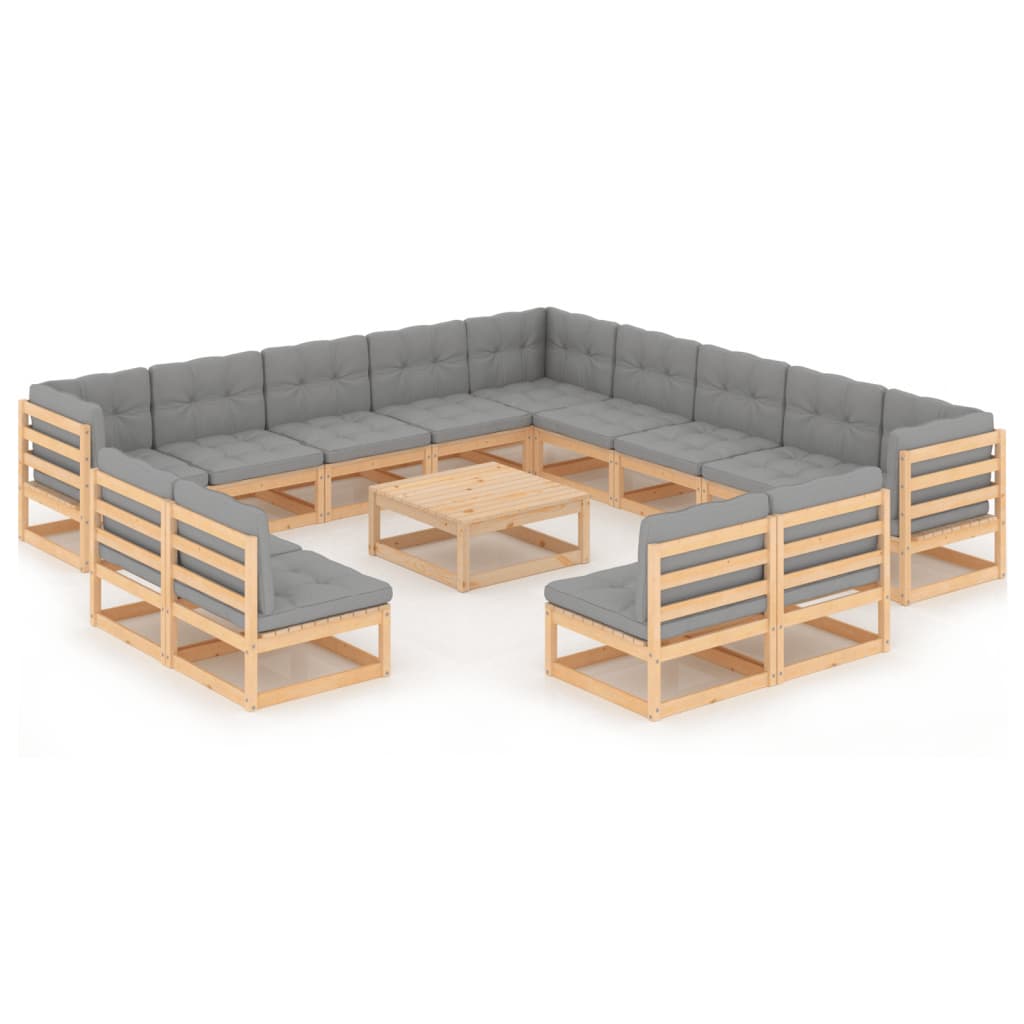14-tlg. Garten-Lounge-Set mit Kissen Kiefer Massivholz
