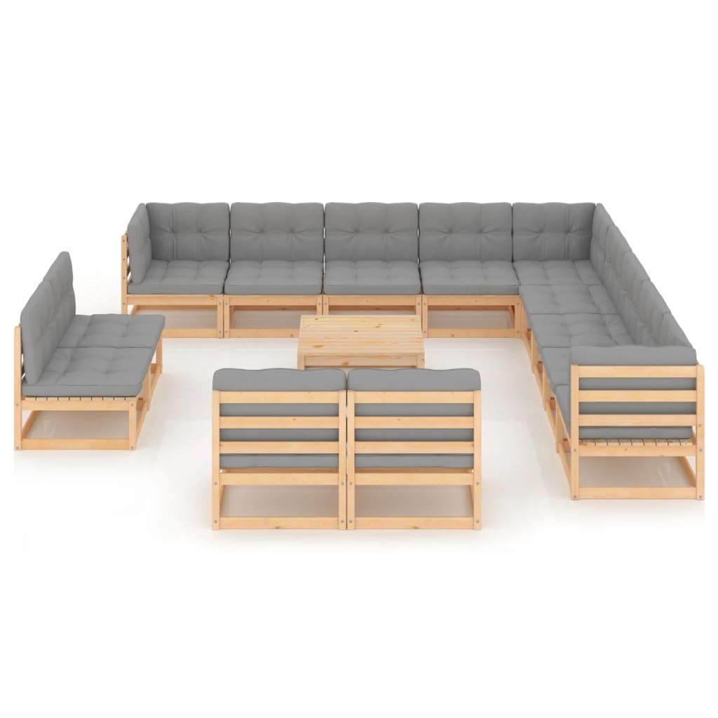 14-tlg. Garten-Lounge-Set mit Kissen Kiefer Massivholz