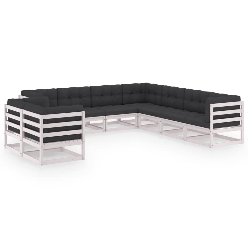 9-tlg. Garten-Lounge-Set mit Kissen Weiss Kiefer Massivholz