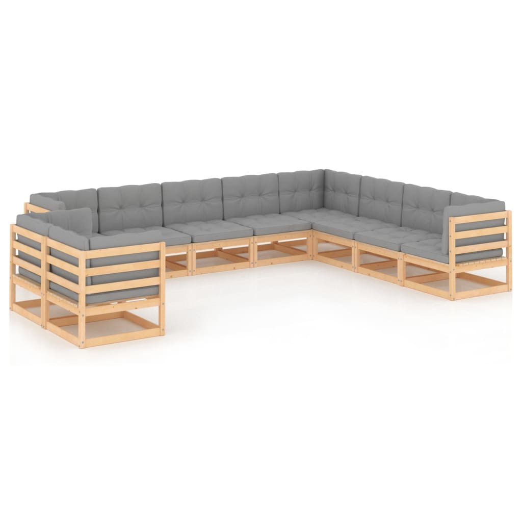 10-tlg. Garten-Lounge-Set mit Kissen Kiefer Massivholz