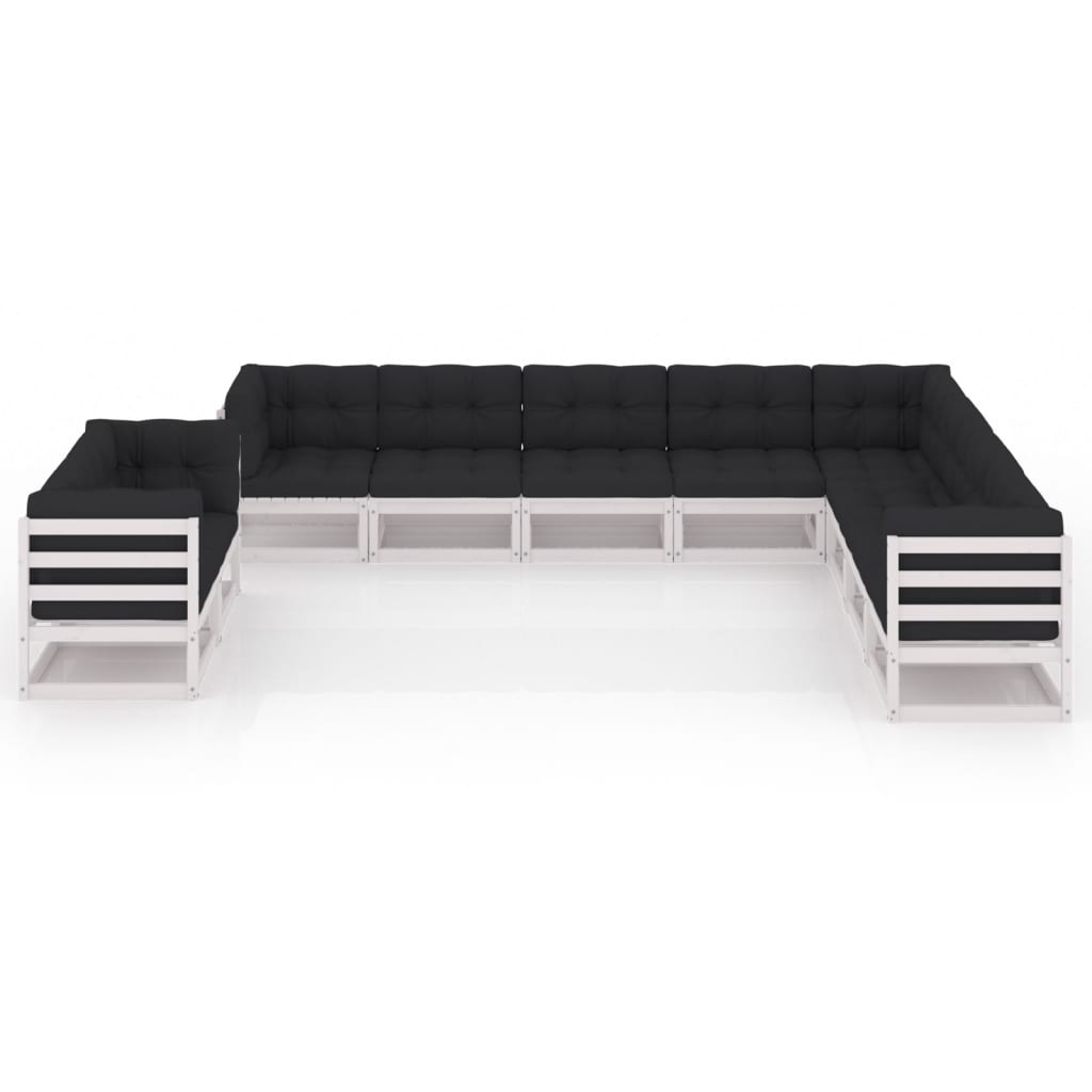 10-tlg. Garten-Lounge-Set mit Kissen Weiss Kiefer Massivholz