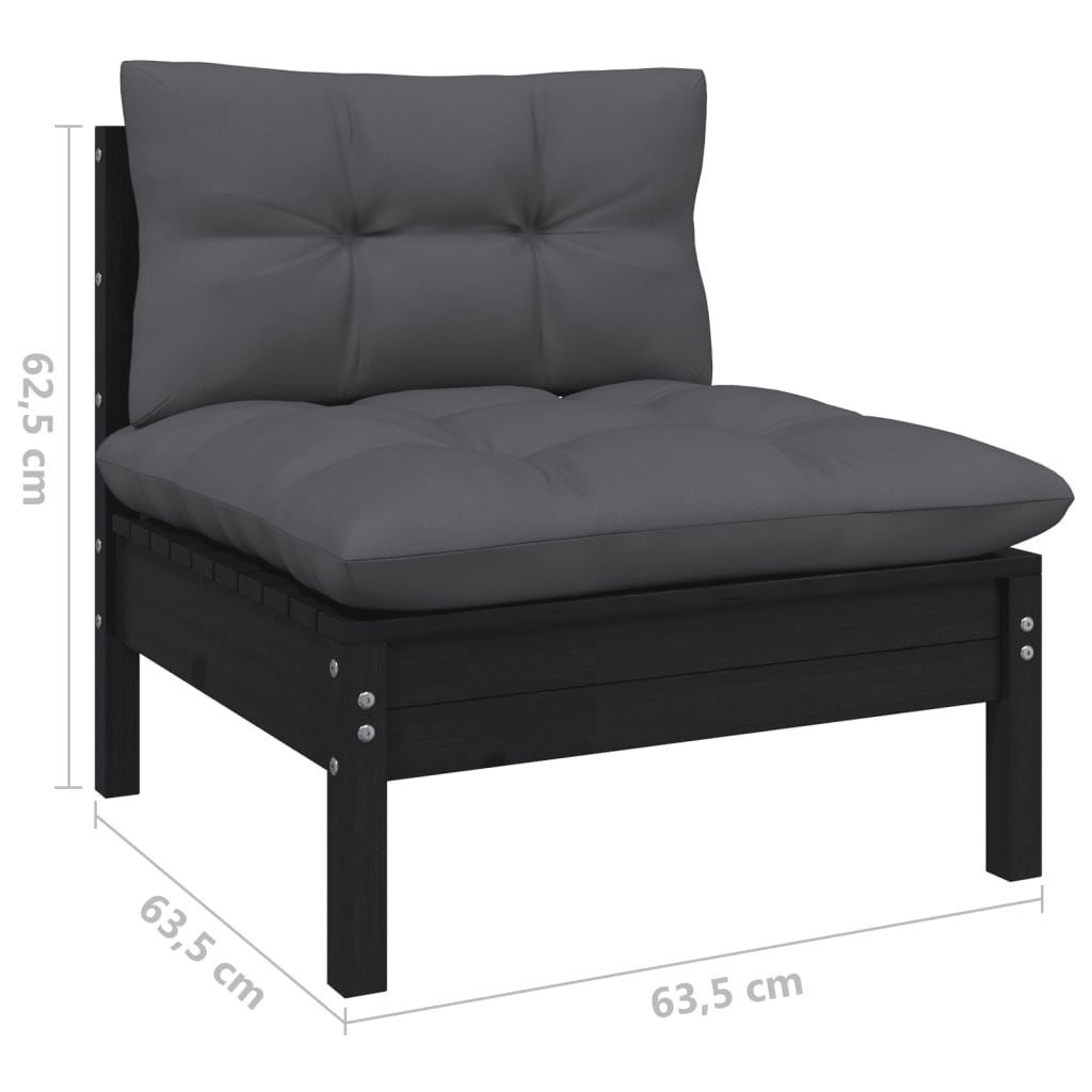 14-tlg. Garten-Lounge-Set mit Kissen Schwarz Kiefernholz