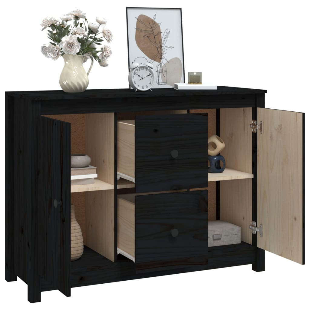 Sideboard Schwarz 100x35x74 cm Massivholz Kiefer