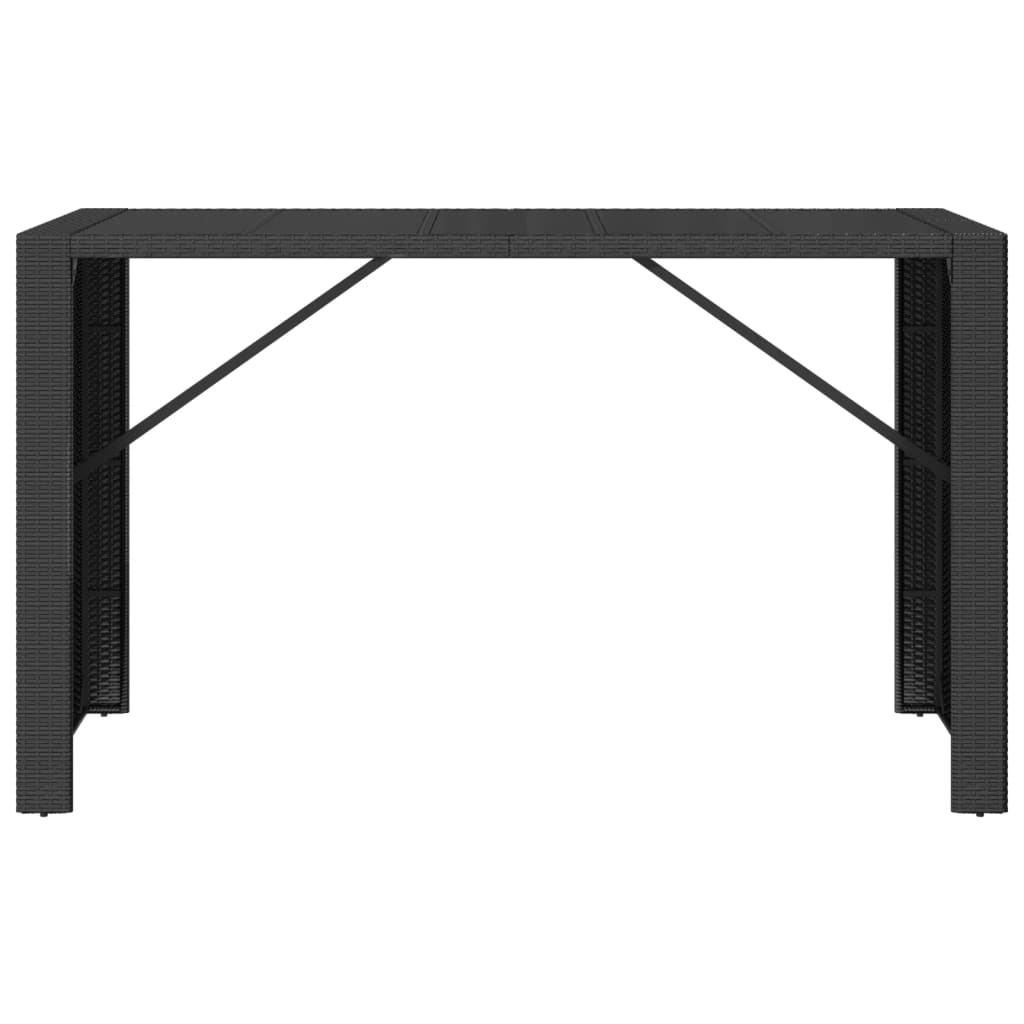 Bartisch mit Glasplatte Schwarz 185x80x110 cm Poly Rattan